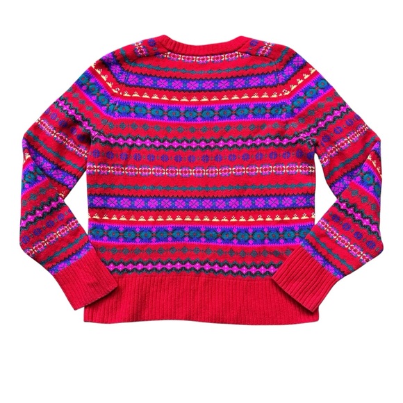 J. CREW Red Holly Fair Isle Crewneck Colorful Sweater Wool Boxy Fit Size Medium - Picture 9 of 10